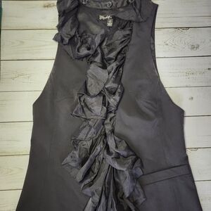 Elizabeth and James Black Whimsigoth Silk Ruffle Trimmed Vest Size Small